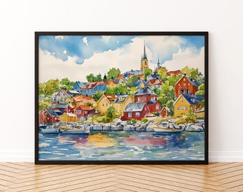 Poster acquerello di Oslo Arte murale Oslo Decorazione da parete Arredamento per la casa Regalo di Oslo Amanti dell'arte Arte murale norvegese