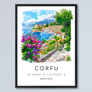 Corfu Watercolor Poster Corfu Travel Print Corfu Wall Art Corfu Landscape Painting Corfu Souvenir Greek Island Decor