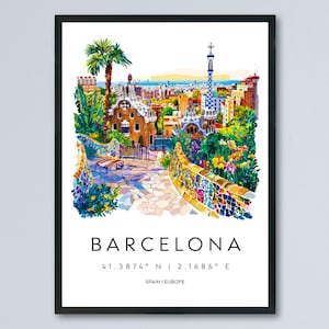Barcelona Watercolor Poster Barcelona Travel Print Spain Wall Art Barcelona Decor Gaudi Architecture City View Mediterranean Scene Print