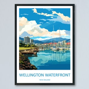 Wellington Waterfront Travel Print Wall Art Wellington Waterfront muur hangend Home decor Wellington Waterfront cadeau kunstliefhebbers Nieuw-Zeeland