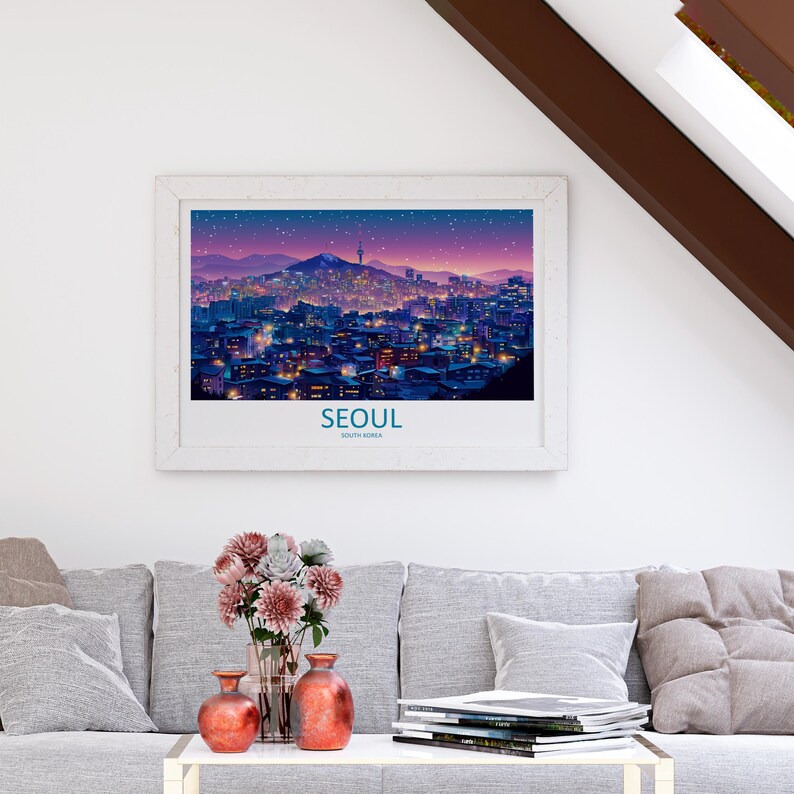 Seoul Sydkorea Landskap Resa Poster Scenisk Stadssilhuett Väggkonst Historiska Palats Tryck Asien Dekor Vacker Seoul Konstverk bild 6