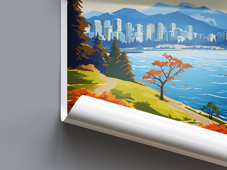 Pu&ograve; includere: Un'illustrazione colorata di una citt&agrave; con una catena montuosa sullo sfondo. La citt&agrave; si trova su un corpo d'acqua con una collina verde erbosa in primo piano. La collina ha un sentiero che conduce a un albero con foglie arancioni.