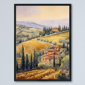 Tuscany Watercolor Poster Tuscany Travel Print Tuscany Wall Art Countryside Painting Italy Landscape Souvenir Decor