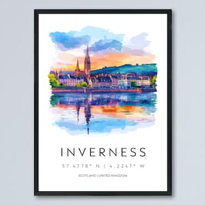 Inverness Watercolor Poster Inverness Scotland Travel Print Wall Art Inverness Home Decor Inverness Gift Art Lovers Scottish Highlands