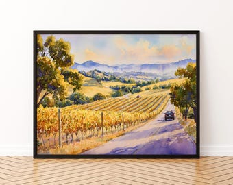 Napa Valley California Watercolor Poster Napa Travel Print Vineyard Painting Wine Country Wall Art USA Decor Souvenir