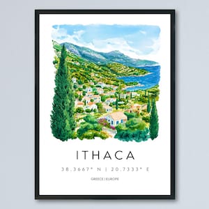 Ithaca Watercolor Poster Ithaca Greece Travel Print Wall Art Ithaca Home Decor Ithaca Gift Art Lovers Greece Art Ithaca Island View