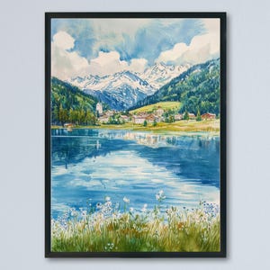 Davos watercolor poster Wall Art Davos Wall Hanging Home Décor Davos Gift Art Lovers Switzerland Art Lover Gift Switzerland wall art