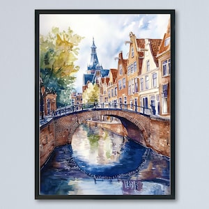 Delft Watercolor Poster Wall Art Delft Wall Hanging Home Décor Delft Gift Art Lovers Netherlands Art Lover Gift