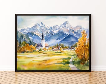 Garmisch-Partenkirchen Watercolor Poster Landscape Wall Art Garmisch-Partenkirchen Wall Hanging Home Décor Garmisch-Partenkirchen Gift Art