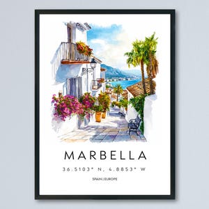 Marbella Watercolor Poster Marbella Spain Travel Print Wall Art Marbella Home Decor Marbella Gift Art Lovers Spain Art Marbella Coast