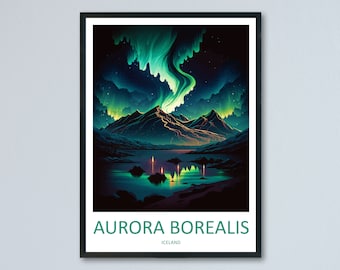 Northern Lights Travel Print Wall Art Aurora Borealis Wall Hanging Home Décor Aurora Borealis Gift Art Lovers Iceland Art Lover Gift Decor