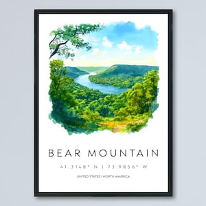Bear Mountain Watercolor Poster Wall Art Bear Mountain Decor Home Décor Bear Mountain Gift USA Art Lover Gift, Travel Souvenir Print