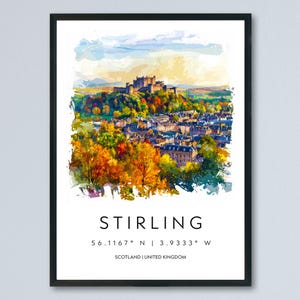 Stirling Watercolor Poster Stirling Scotland Travel Print Wall Art Stirling Home Decor Stirling Gift Art Lovers Scottish History