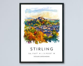 Stirling Watercolor Poster Stirling Scotland Travel Print Wall Art Stirling Home Decor Stirling Gift Art Lovers Scottish History