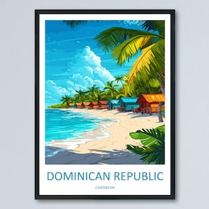 Dominican Republic Cartoon Travel Poster Caribbean Wall Art Island Print Tropical Beach Illustration Coastal Decor DR Gift Souvenir