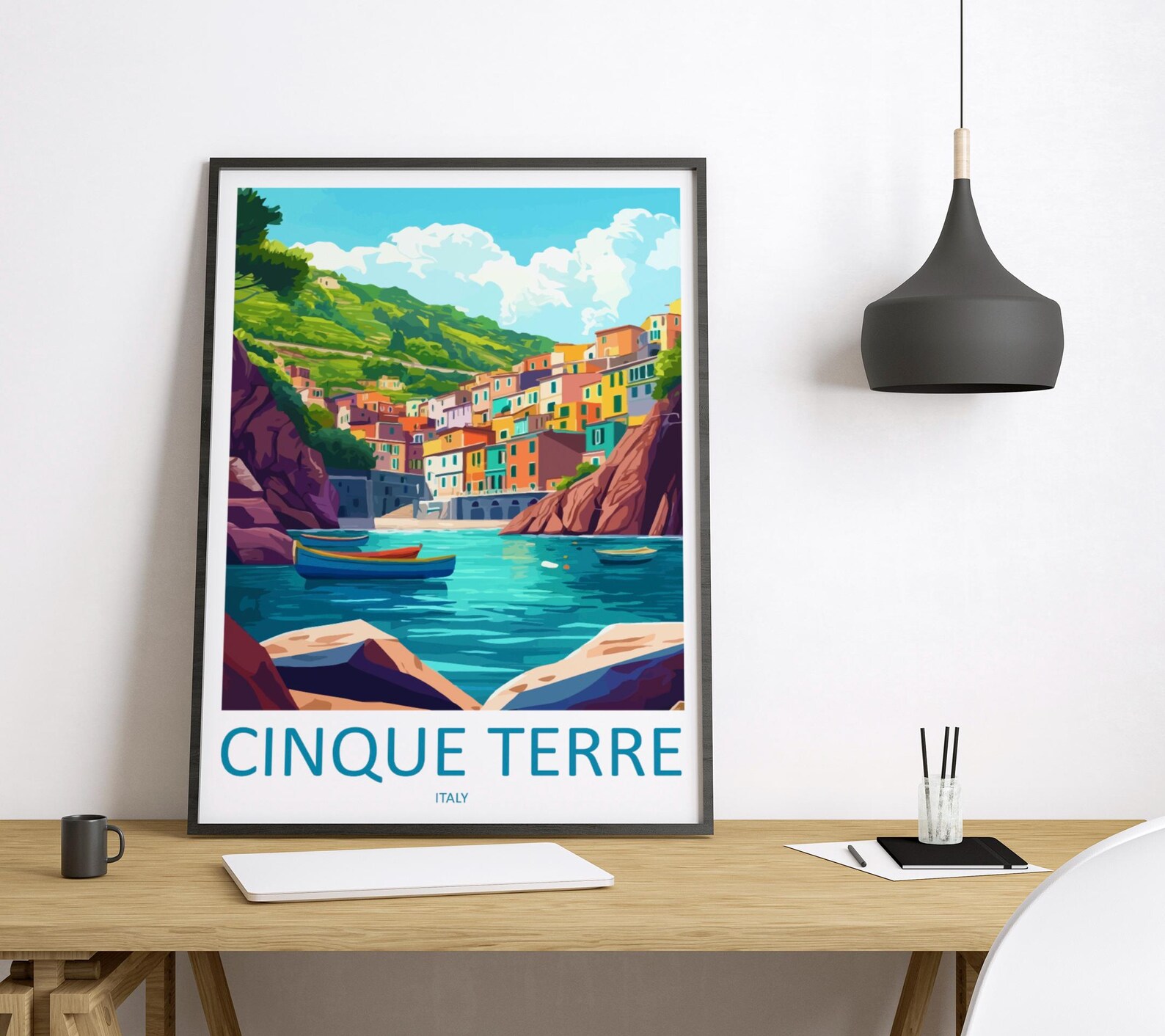 Cinque Terre Cartoon Travel Poster Italy Wall Art Coastal Village Print ...