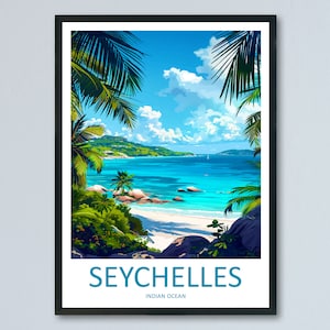 Impresión de viaje de Seychelles Arte de pared Colgante de pared de Seychelles Decoración del hogar Regalo de Seychelles Arte de pared para amantes del arte Impresión del Océano Índico de Seychelles