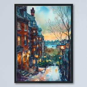 Boston Watercolor Poster Boston Travel Print Massachusetts Wall Art Boston Cityscape Decor Historic Landmark Urban Skyline Scene Print