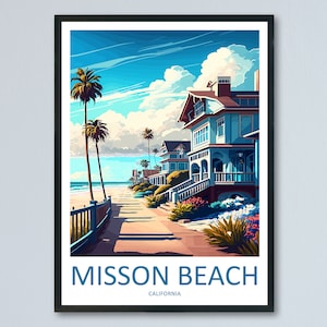 Mission Beach Travel Print Wall Art Mission Beach Wall Hanging Home Décor Mission Beach Gift Art Lovers California Art Poster Mission Beach