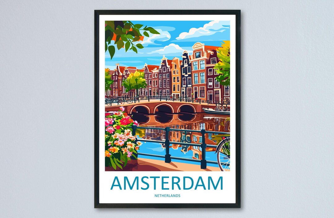 Amsterdam Travel Print Netherlands Wall Art Cityscape Poster Canal ...
