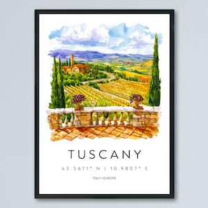 Tuscany Watercolor Poster Tuscany Italy Travel Print Wall Art Tuscany Decor Italian Landscape Farmhouse Art Print Tuscany Souvenir Gift