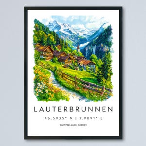 Lauterbrunnen Watercolor Poster Lauterbrunnen Travel Print Lauterbrunnen Wall Art Lauterbrunnen Landscape Painting Lauterbrunnen Souvenir