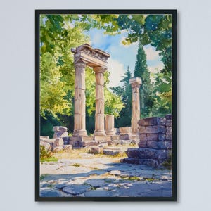 Olympia Watercolor Poster Greece Travel Print Wall Art Home Decor Gift Greek Site Souvenir Ancient Ruins History Wall Decor Hanging