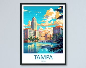 Tampa Travel Print Wandkunst Tampa Wandbehang Home Décor Tampa Geschenk Kunstliebhaber Geschenk Strand Florida Tampa Print für Florida City Lovers