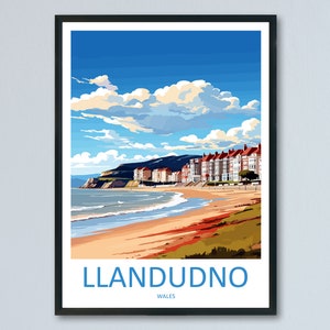 Impresión de viaje de Llandudno, arte de pared, colgante de pared de Llandudno, decoración del hogar, regalo de Llandudno, amantes del arte, regalo para amantes del arte galés, arte de pared de Gales
