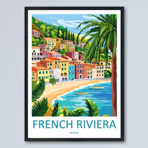 French Riviera Travel Poster France Wall Art Coastal View Print Seaside Scene Illustration Mediterranean Decor Gift Souvenir