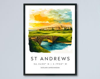 St Andrews Golf Course Watercolor Poster St Andrews Scotland Travel Print Wall Art St Andrews Home Decor St Andrews Golf Gift
