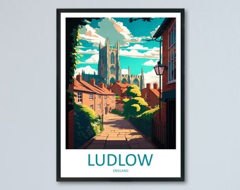 Art mural imprimé voyage Ludlow Décoration d'intérieur suspendue murale Ludlow Cadeau Ludlow Amateurs d'art Angleterre Cadeau amateur d'art Décoration de voyage Ludlow Poster Ludlow