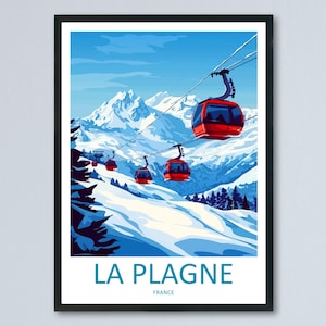 La Plagne Cartoon Travel Poster France Wall Art Ski Resort Print Alpine Illustration Winter Decor La Plagne Souvenir Gift