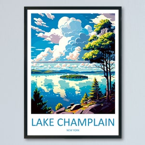 Lake Champlain reizen afdrukken Wall Art Lake Champlain muur opknoping Home decor Lake Champlain cadeau kunstliefhebbers New York State Art cadeau minnaar