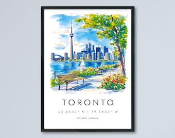 Toronto Watercolor Poster Toronto Travel Print Toronto Wall Art Toronto Cityscape Painting Toronto Souvenir Canada Decor