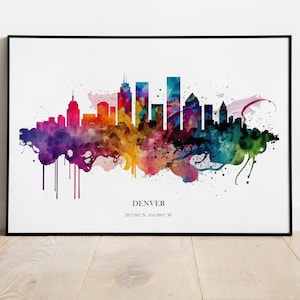 Denver Watercolour Skyline Print Denver Cityscape Denver Home Décor Art Print Wall Art Denver Print Denver Skyline Watercolour Poster Art