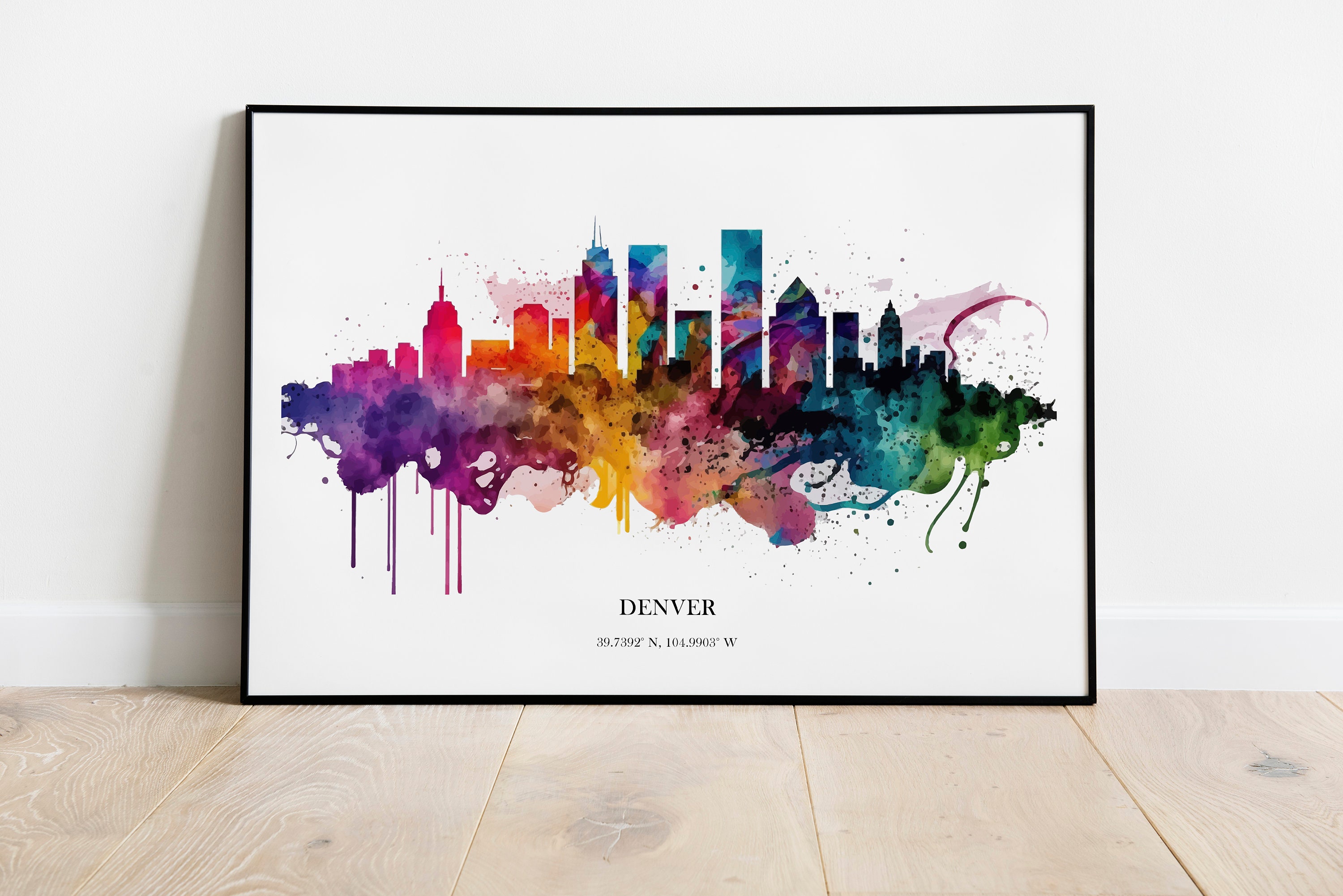 Impressão em aquarela do horizonte de Denver, paisagem urbana de Denver, decoração para casa em Denver, arte de parede, impressão em Denver, pôster em aquarela do horizonte de Denver