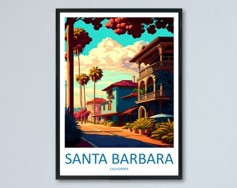 Impresión de viaje de Santa Bárbara, arte de pared, colgante de pared de Santa Bárbara, decoración del hogar, regalo de Santa Bárbara, amantes del arte, regalo para amantes del arte de California