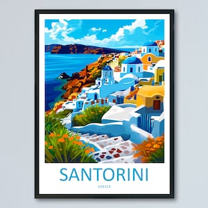 Santorini Reise-Druck Wandkunst Santorini Griechenland Wandbehang Dekoration Santorini Geschenk Kunstliebhaber Wandkunst Santorini griechischen Print