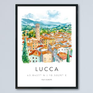 Lucca aquarel poster muurkunst Lucca muur hangend woondecoratie Lucca cadeau kunstliefhebbers Italië muurkunst
