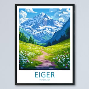 Eiger Travel Poster Switzerland Wall Art Mountain Alpine Print Nature Decor Swiss Gift Souvenir Scene Europe Peak Art