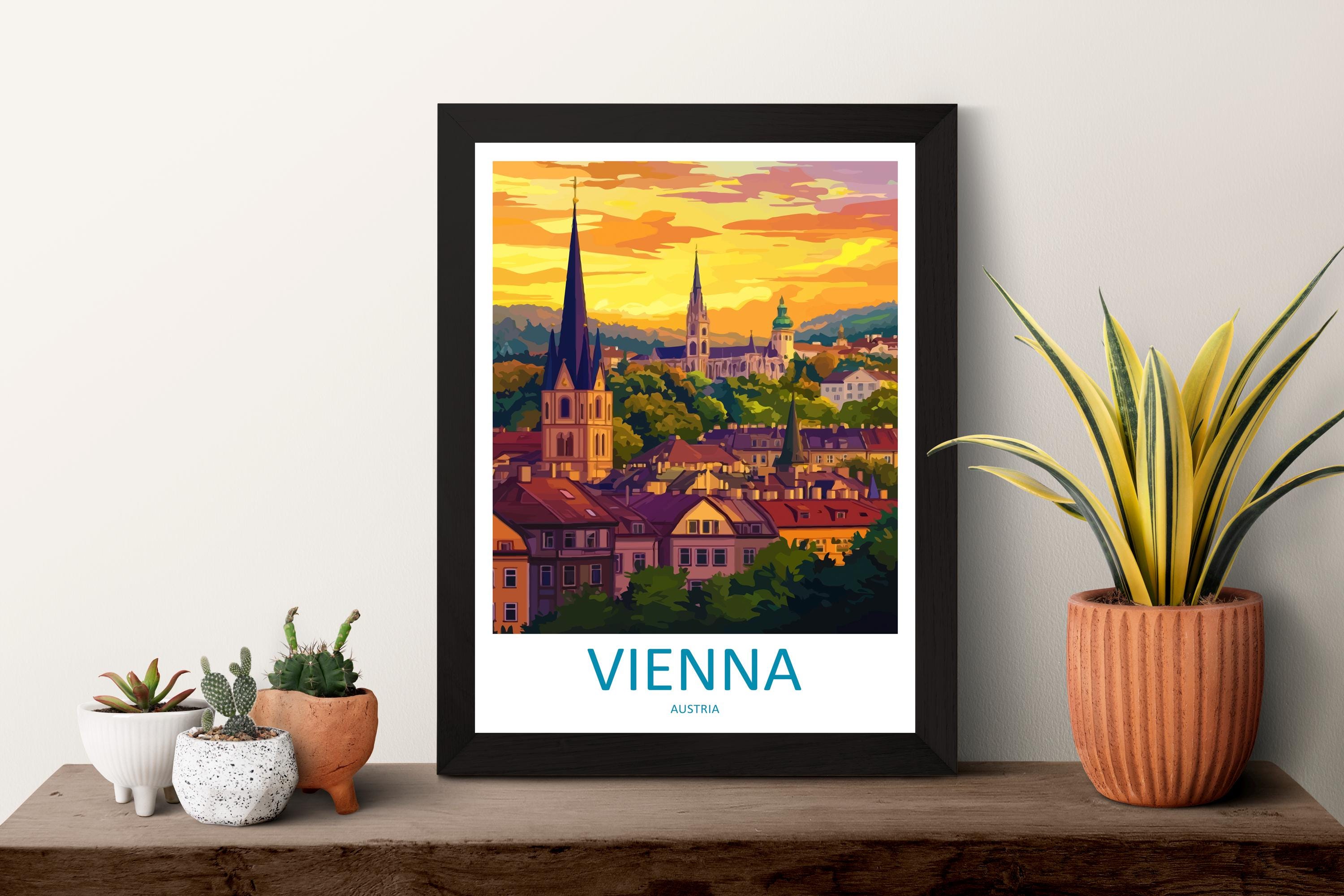 Vienna Cartoon Travel Poster Austria Wall Art Cityscape Print