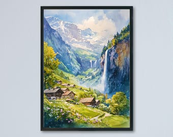 掛け軸 - ヴィンテージ 日本の墨絵 風景画 山の景色 掛軸 サイン入り