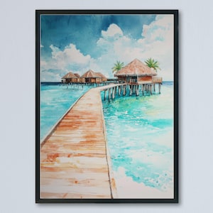 Maldives Watercolor Poster Maldives Travel Print Maldives Wall Art Maldives Island Painting Maldives Souvenir Tropical Decor