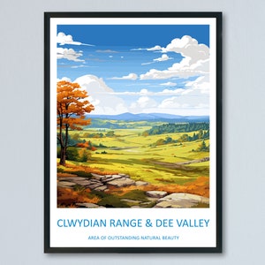 Clwydian Range and Dee Valley Travel Print Wall Art Clwydian Range and Dee Valley Wall Hanging Home Decor Clwydian Range and Dee Valley AONB