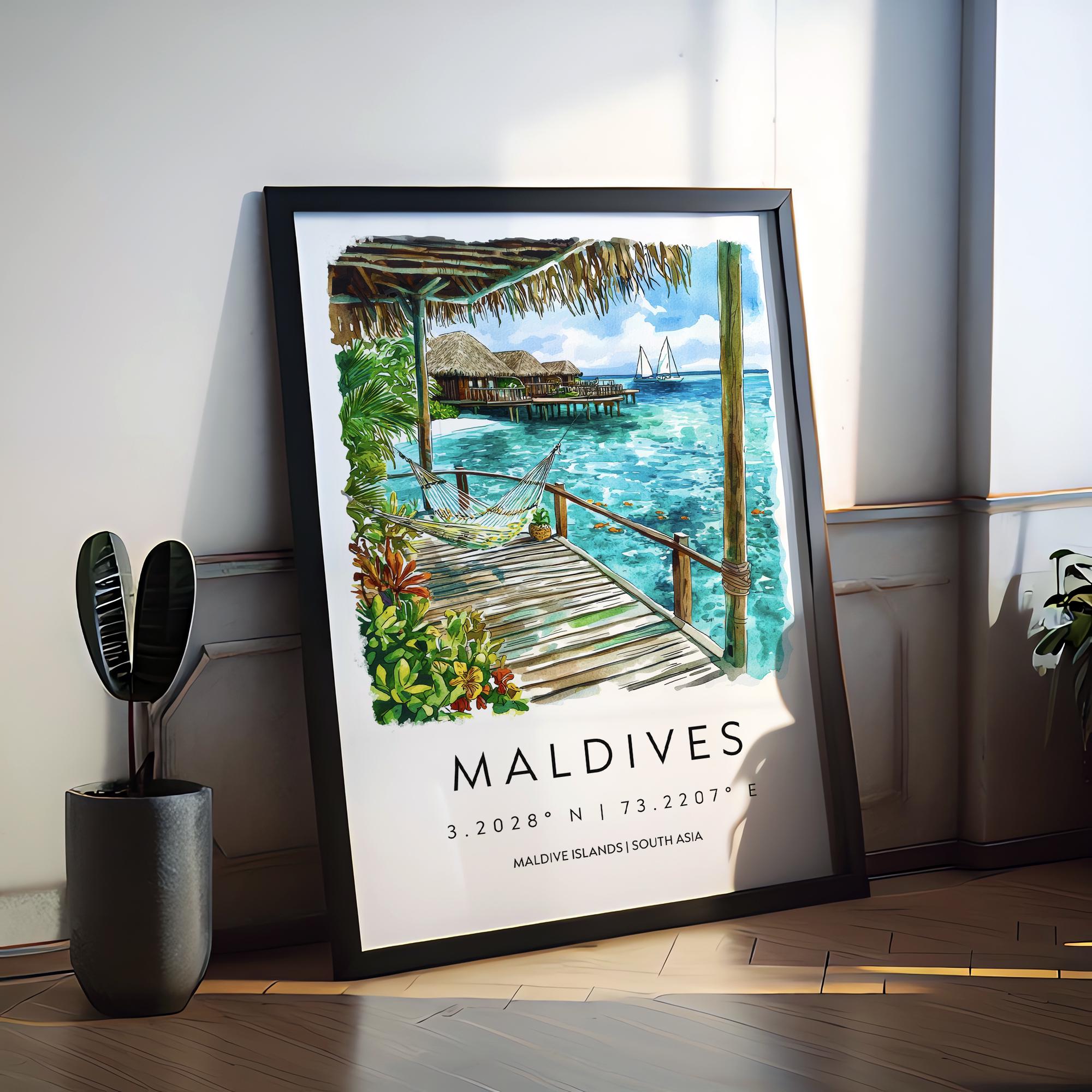 Maldives Watercolor Poster Maldives Travel Print Maldives Wall Art ...