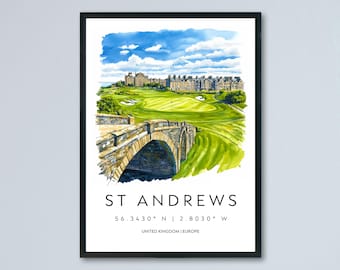 St Andrews Golf Course Watercolor Poster Wall Art St Andrews Golf Course Wall Hanging Home Décor St Andrews Golf Course Gift Art Lovers