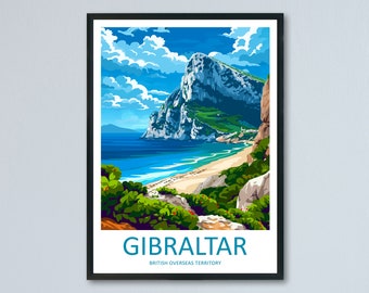 Impresión de viaje de Gibraltar Decoración del hogar de Gibraltar Impresión artística de territorio de ultramar Territorio británico de ultramar Impresión de pared de Gibraltar Regalo