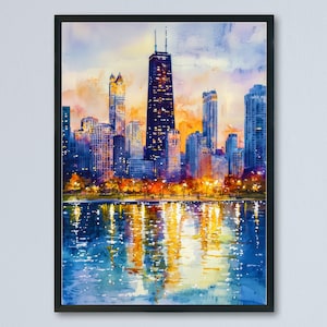 Chicago watercolor poster Wall Art Chicago Wall Hanging Home Décor Chicago Gift Art Lovers Illinois Art Lover Gift Illinois wall art