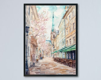 Wenen aquarel poster muurkunst Wenen muur hangend woondecoratie Wenen cadeau kunstliefhebbers Oostenrijk muurkunst